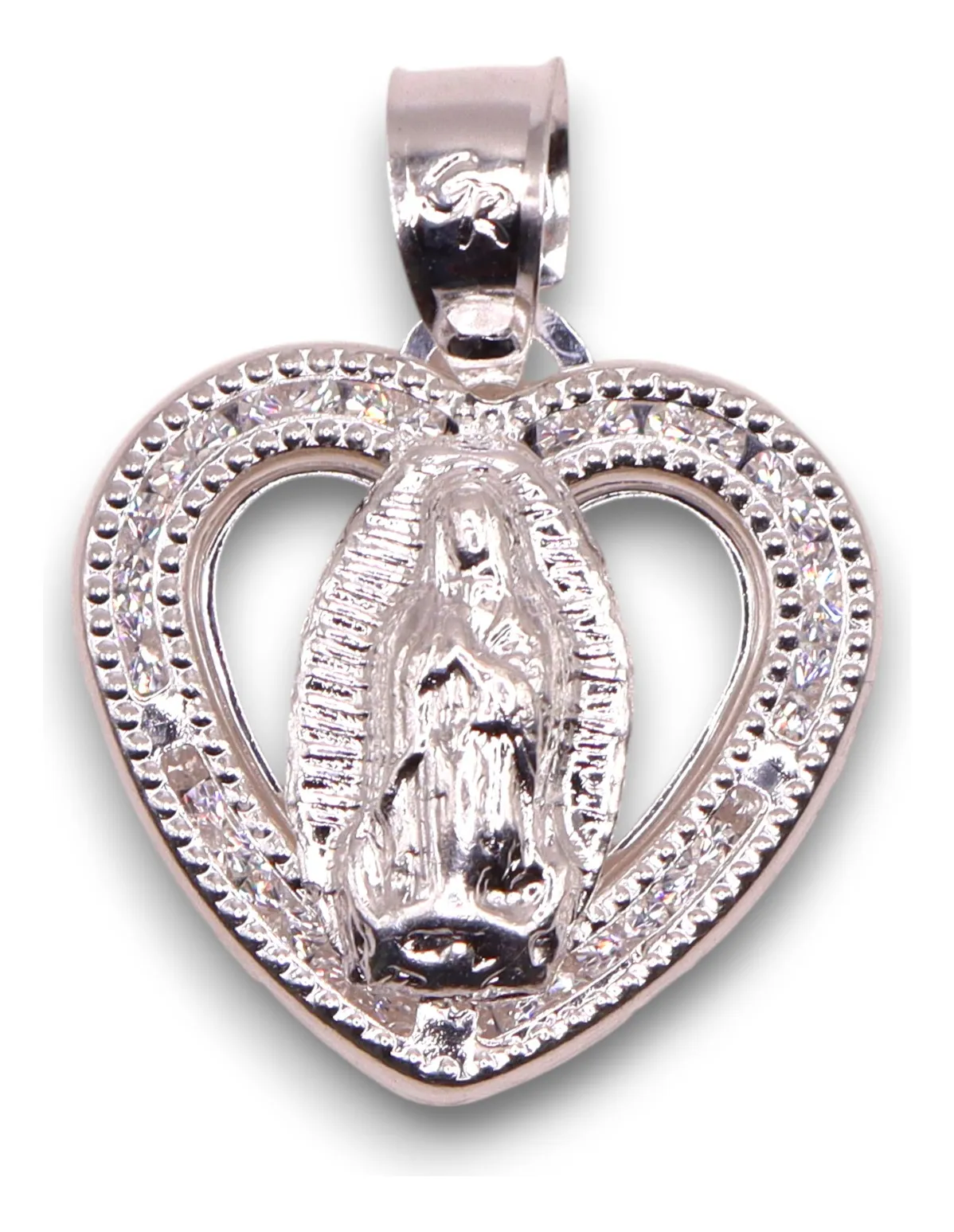 Dije Corazón Con Virgen Grande Plata .925