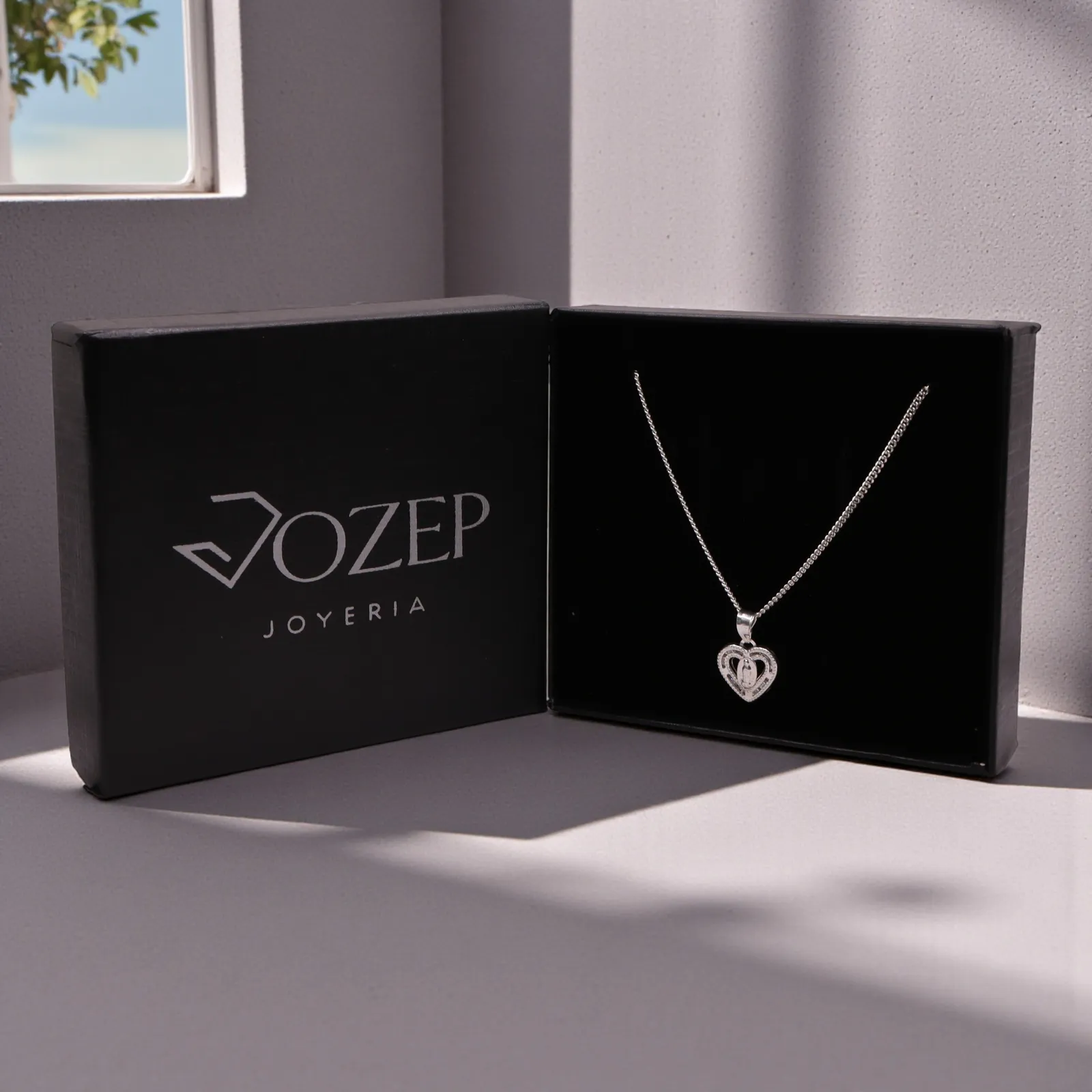 Dije Corazón Con Virgen Chica Plata .925