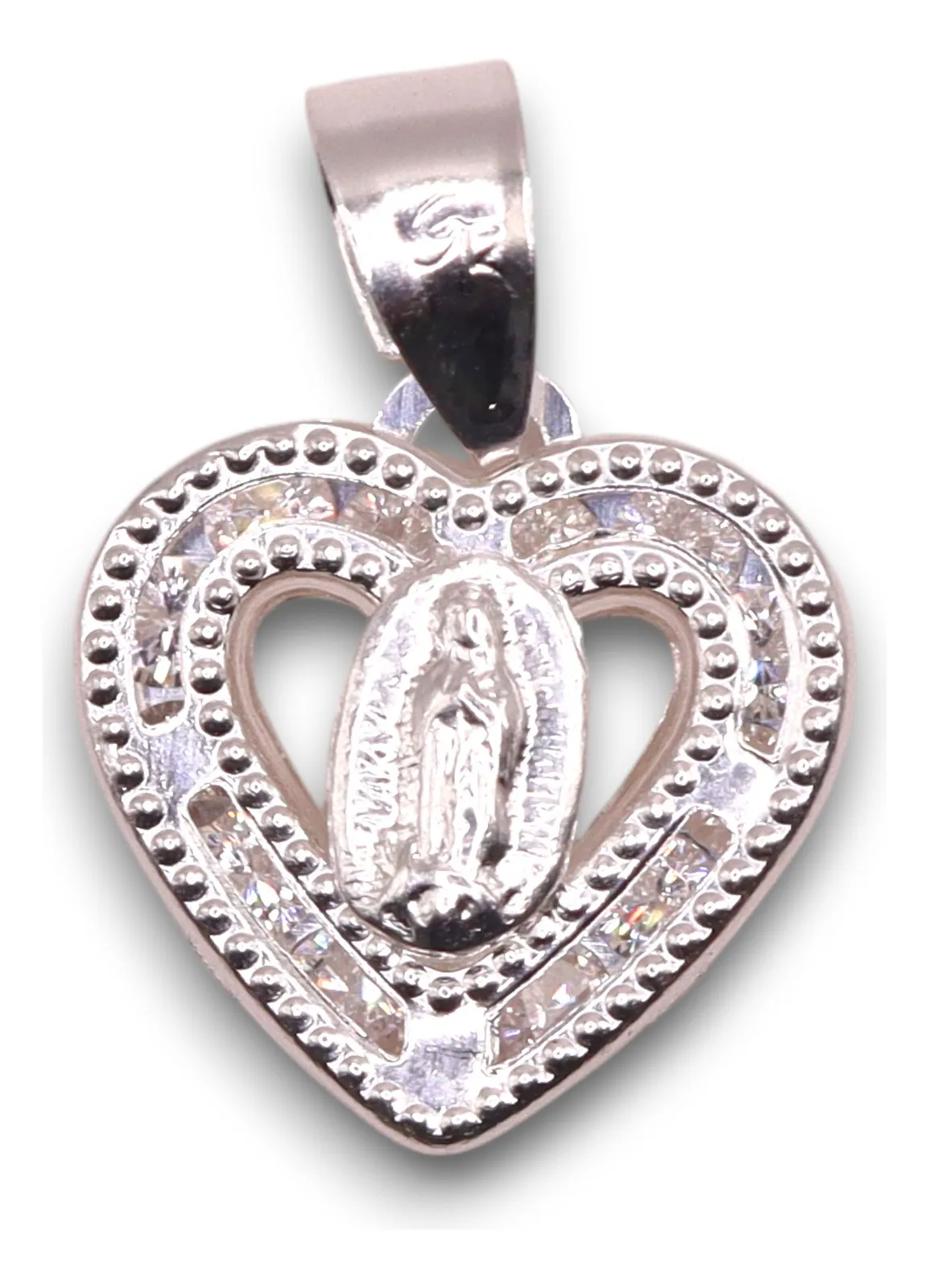 Dije Corazón Con Virgen Chica Plata .925