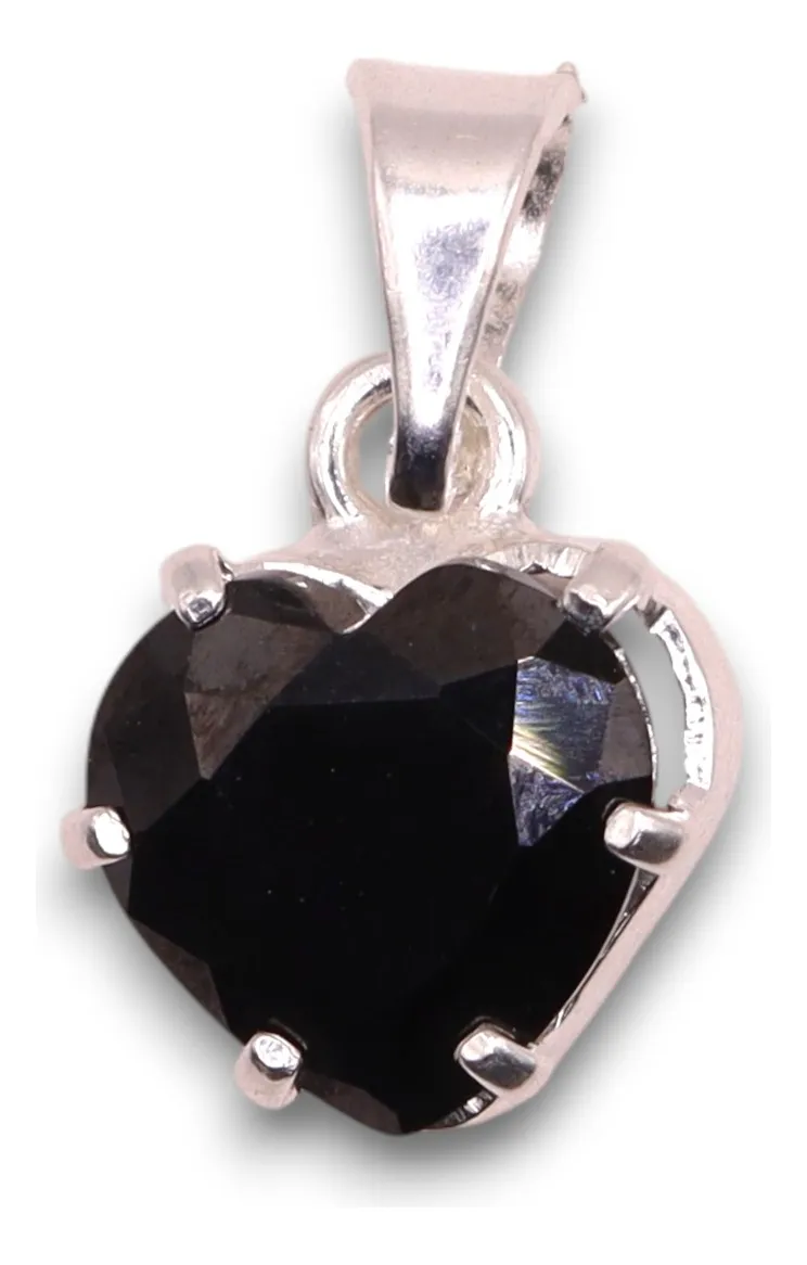 Dije Corazón Mediano Negro Plata .925