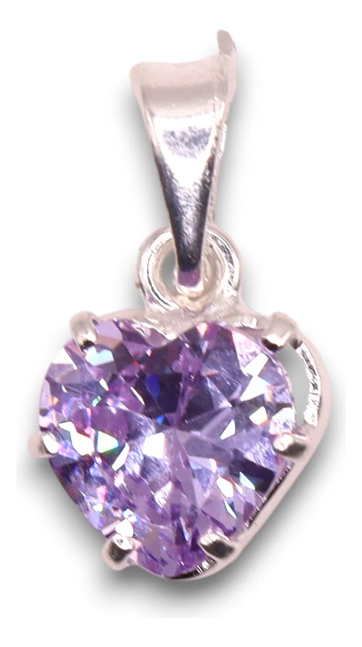 Dije Corazón Mediano Morado Plata .925