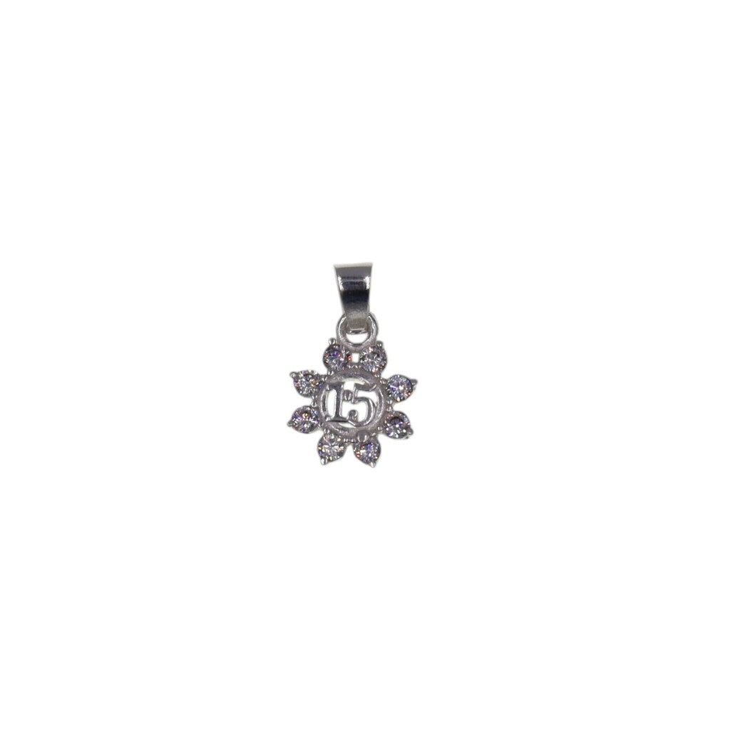 Dije 15 Años Flor con Circonia + Cadena en Plata .925