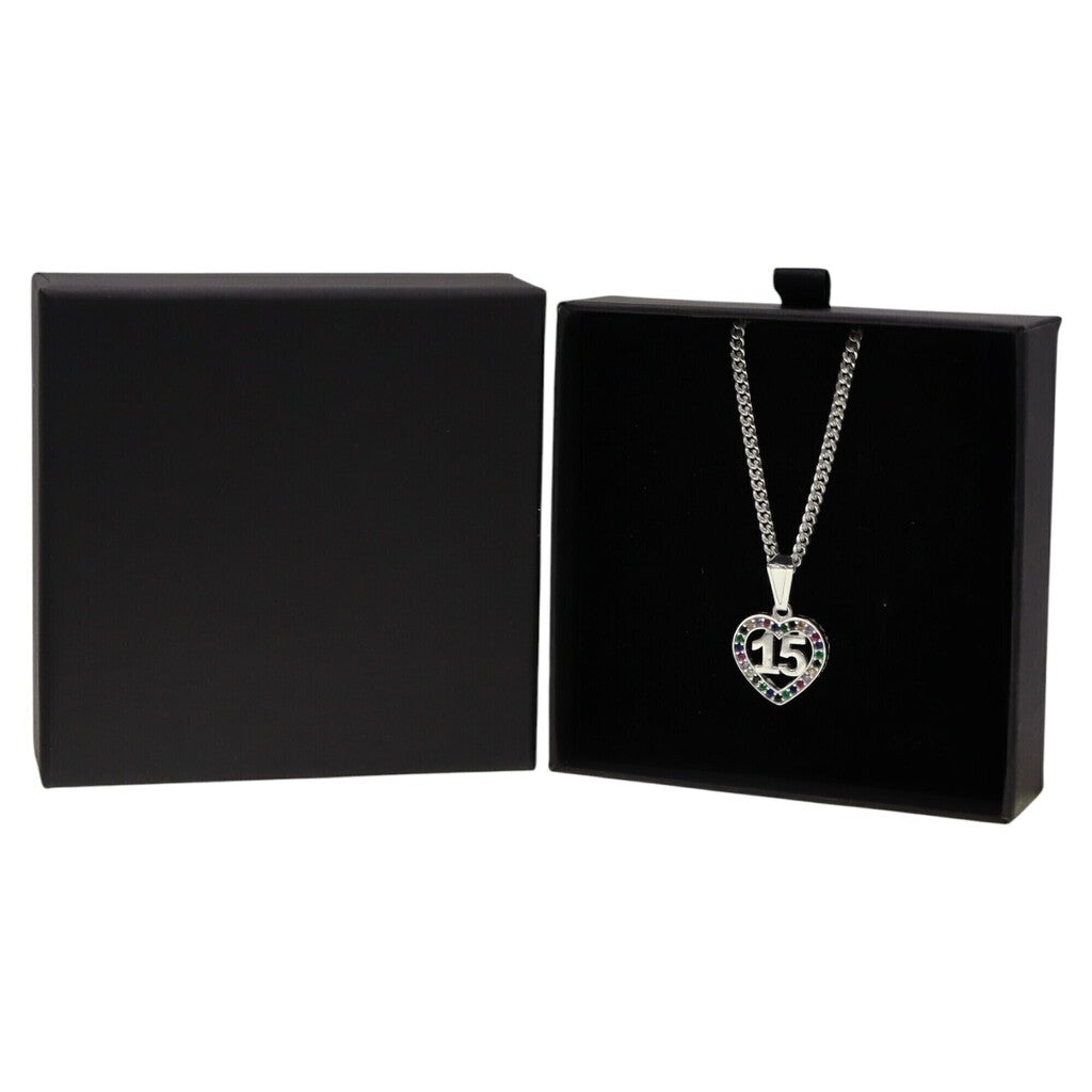 Dije 15 Años Circonias Colores + Cadena en Plata .925