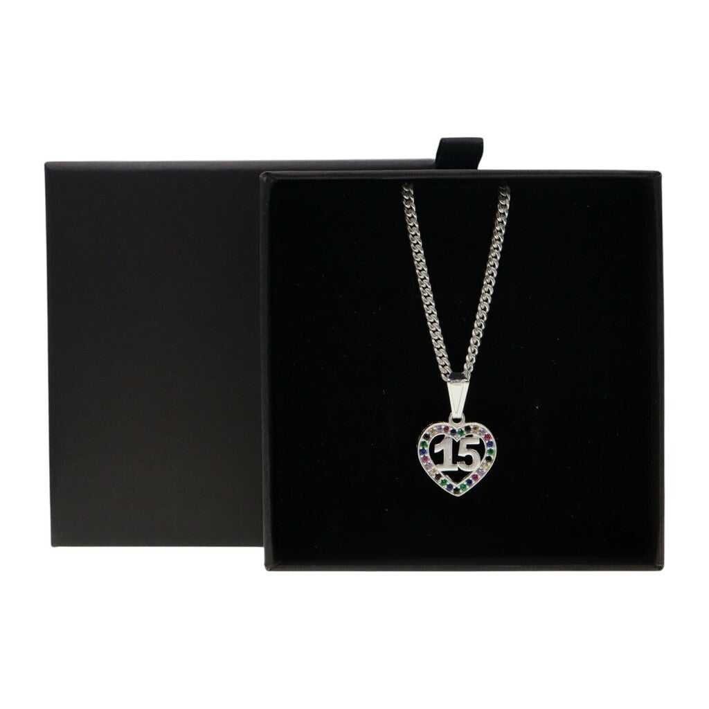 Dije 15 Años Circonias Colores + Cadena en Plata .925