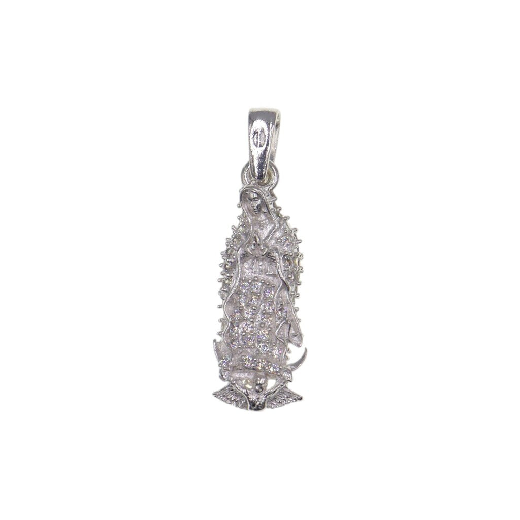 Dije Virgen De Guadalupe Circonia Blanca + Cadena en Plata .925