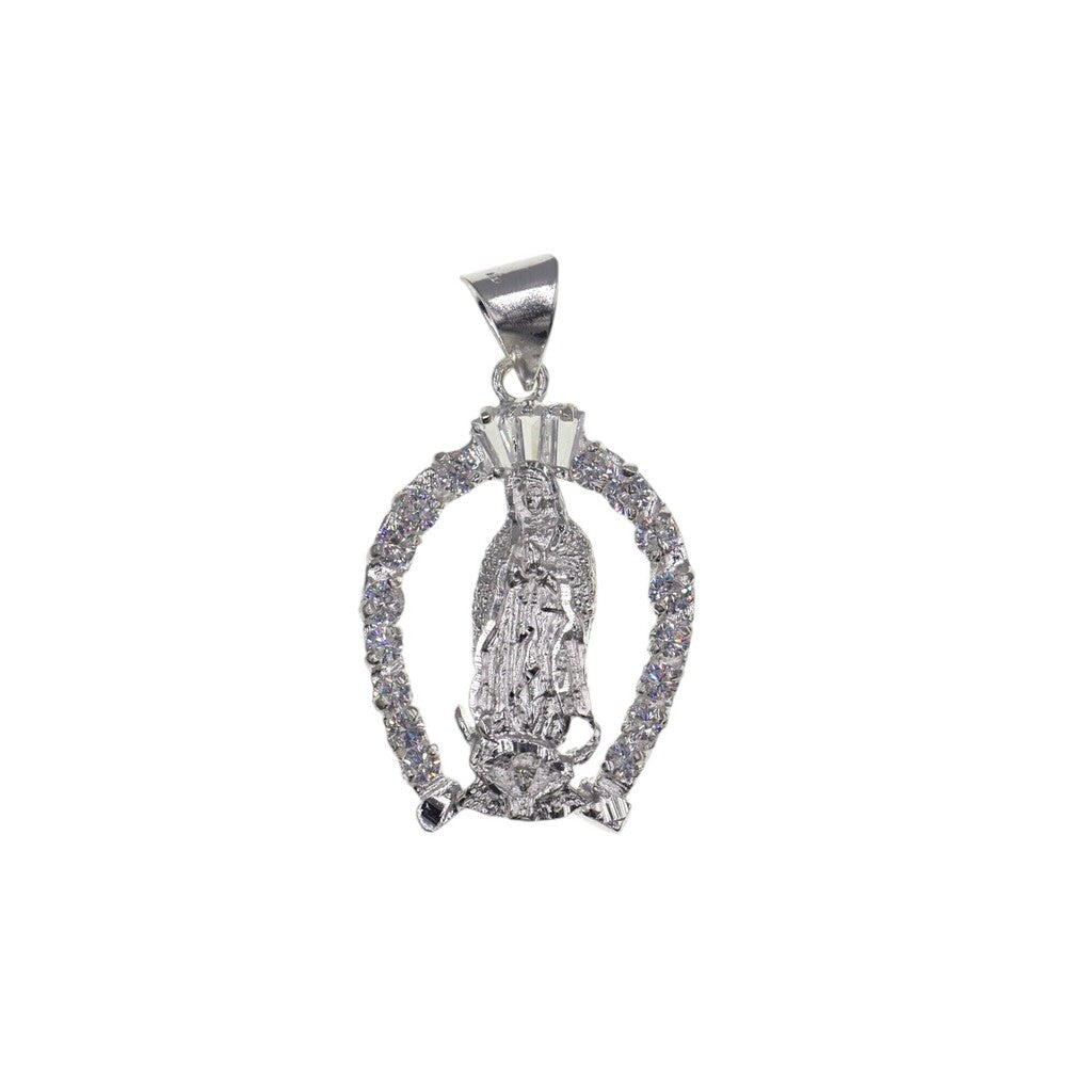 Dije Virgen De Guadalupe Circonia Blanca + Cadena en Plata .925