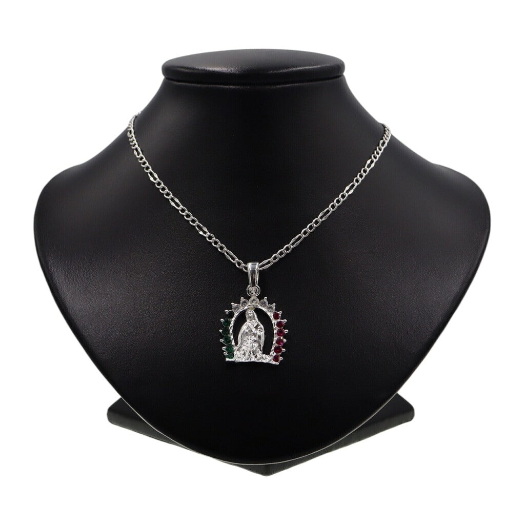 Dije Virgen De Guadalupe Circonia Colores + Cadena en Plata .925