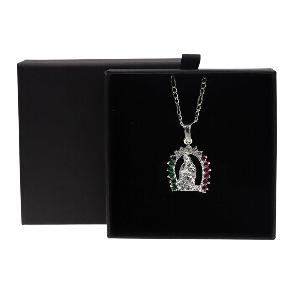 Dije Virgen De Guadalupe Circonia Colores + Cadena en Plata .925