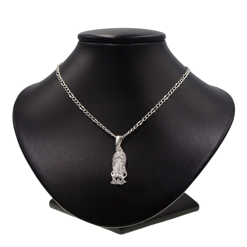 Dije Virgen De Guadalupe Circonia Blanca + Cadena en Plata .925