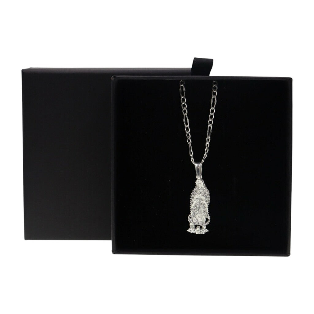 Dije Virgen De Guadalupe Circonia Blanca + Cadena en Plata .925