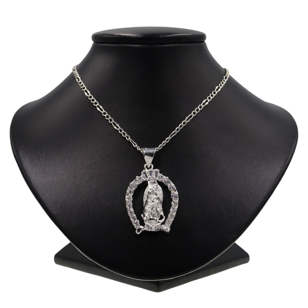 Dije Virgen De Guadalupe Circonia Blanca + Cadena en Plata .925