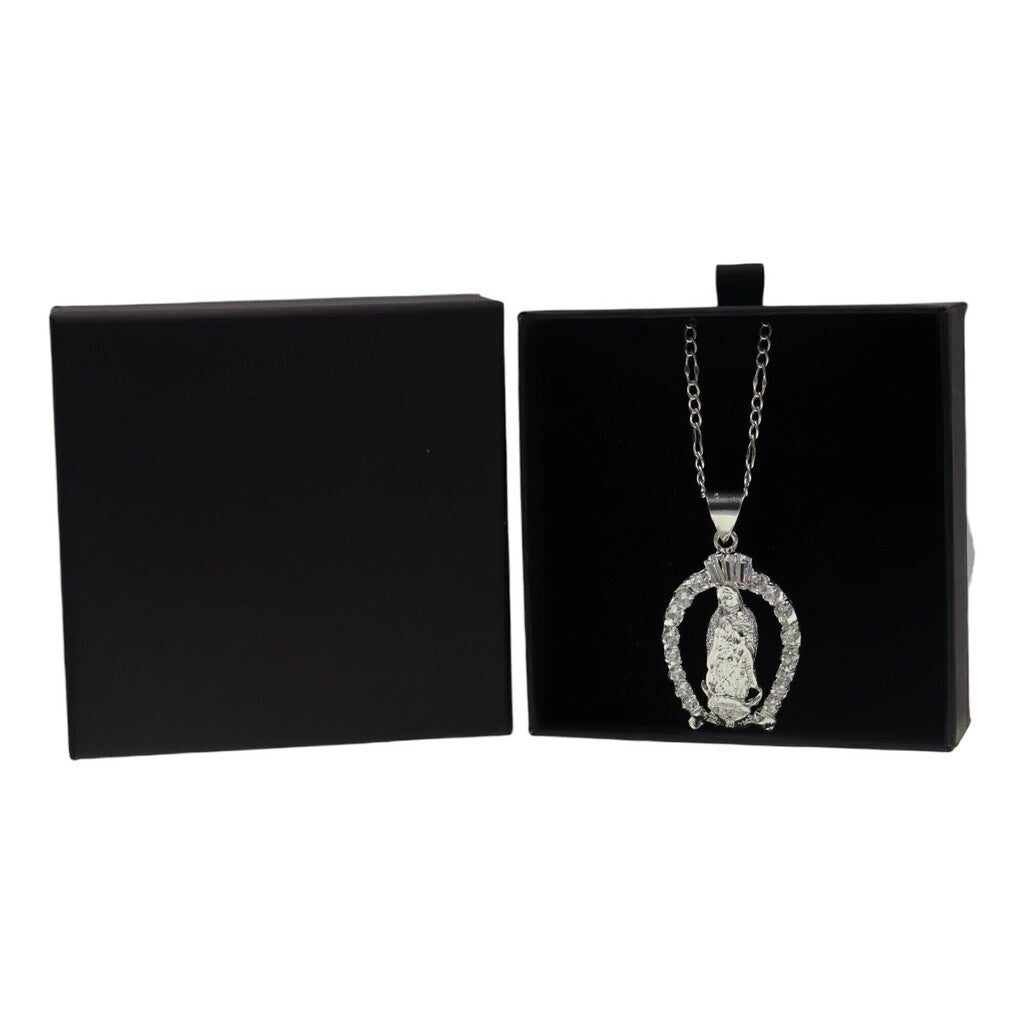 Dije Virgen De Guadalupe Circonia Blanca + Cadena en Plata .925