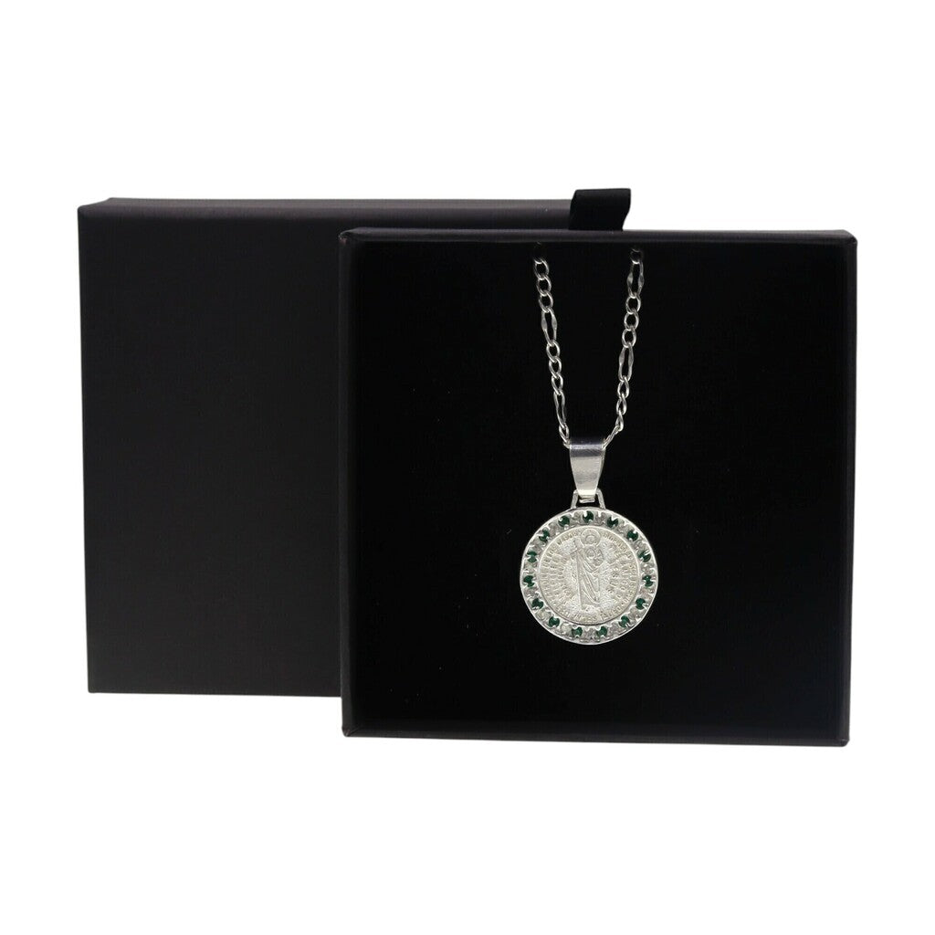 Medalla San Judas Tadeo Con Circonia + Cadena en Plata .925