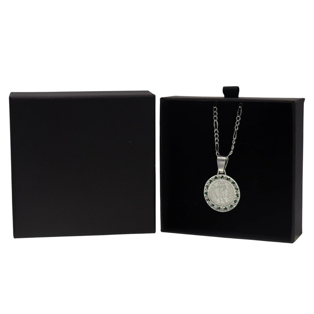 Medalla San Judas Tadeo Con Circonia + Cadena en Plata .925