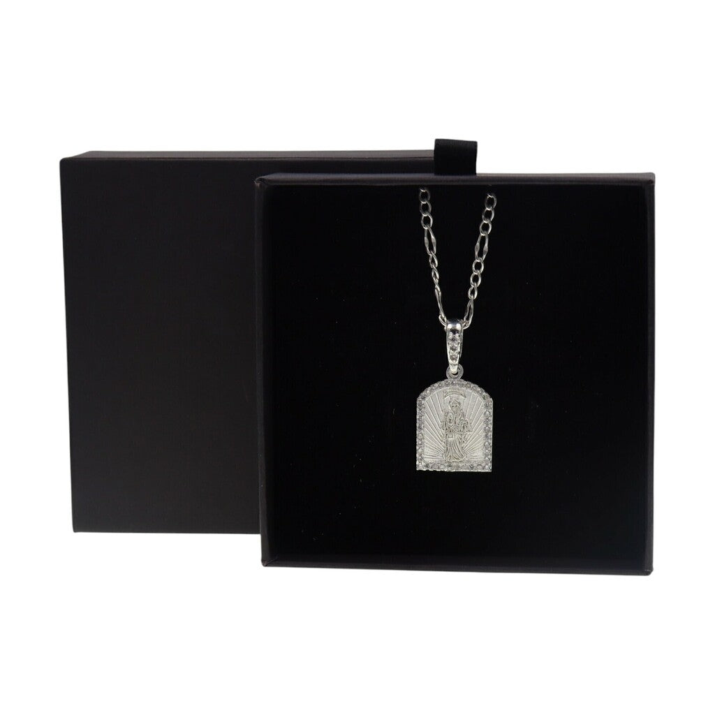 Dije Santa Muerte Circonia + Cadena en Plata .925