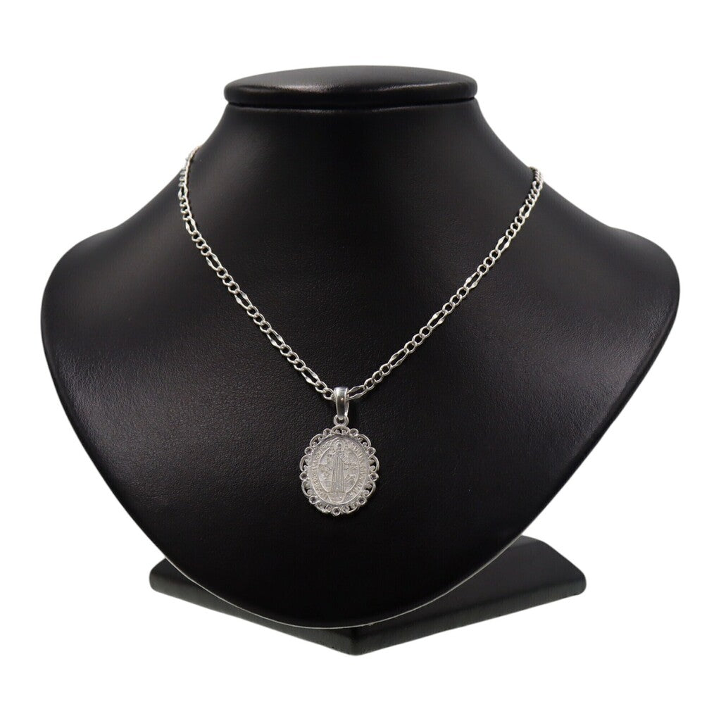 Medalla San Benito Plata + Cadena en Plata .925