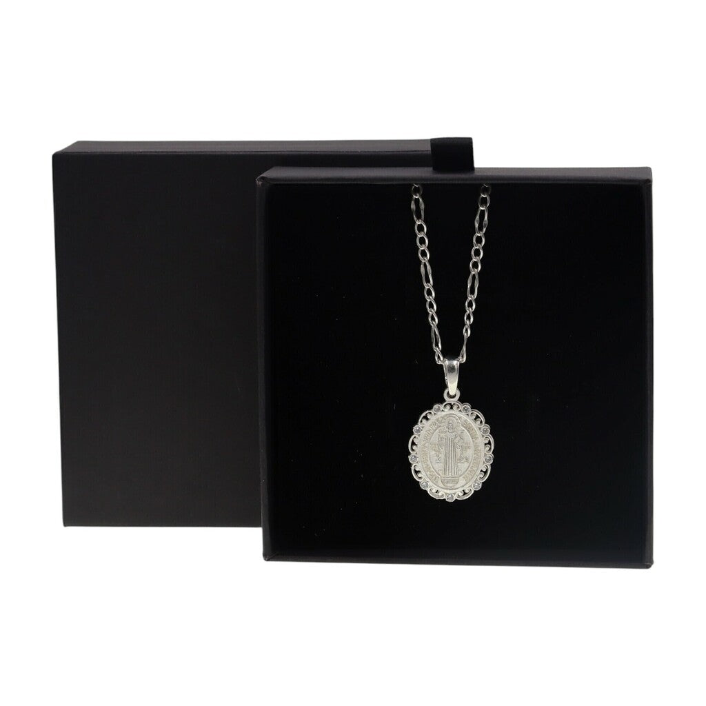 Medalla San Benito Plata + Cadena en Plata .925