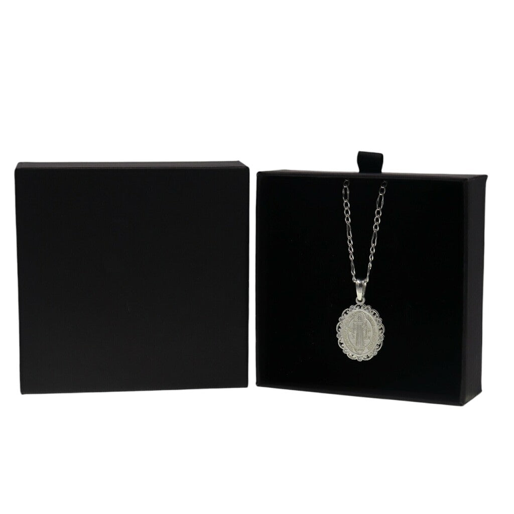 Medalla San Benito Plata + Cadena en Plata .925