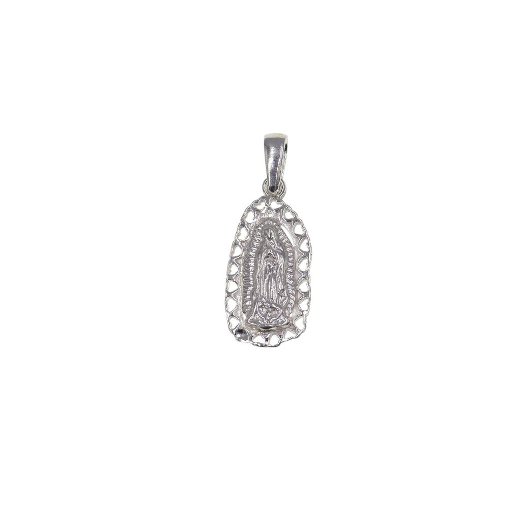 Dije Virgen De Guadalupe Corazones + Cadena en Plata .925