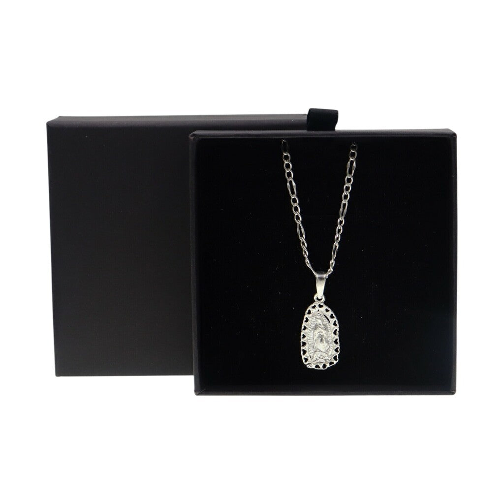 Dije Virgen De Guadalupe Corazones + Cadena en Plata .925