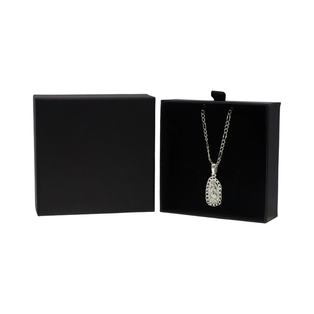 Dije Virgen De Guadalupe Corazones + Cadena en Plata .925