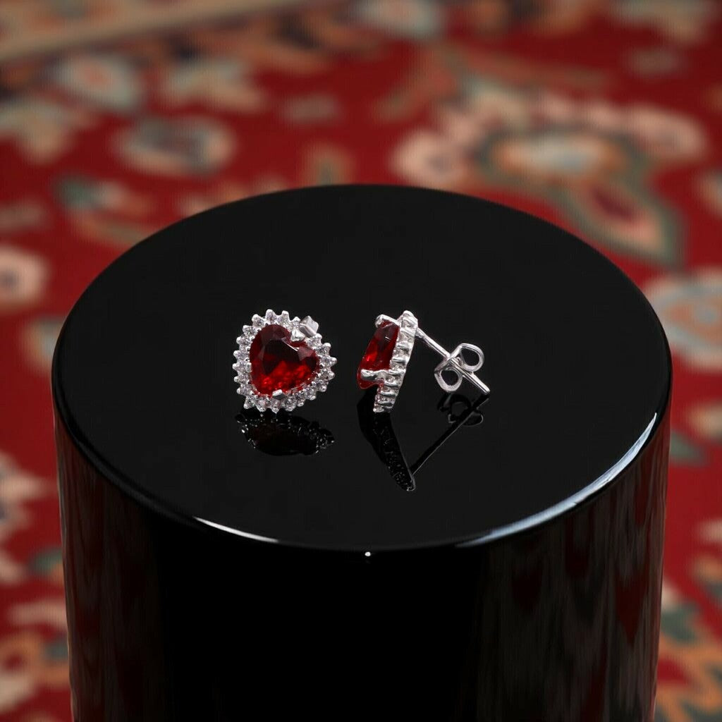 Juego de Corazon Rojo de Plata .925