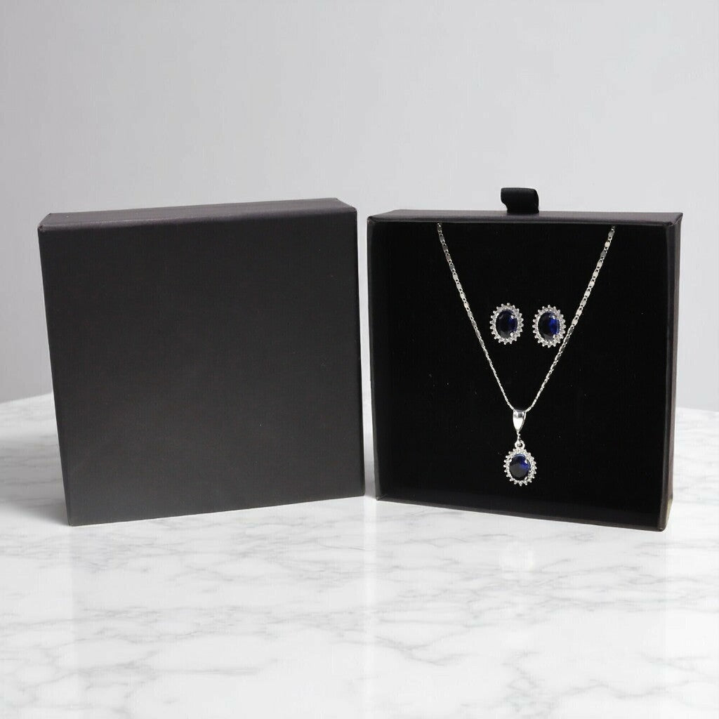 Juego de Ovalo Azul de Plata .925