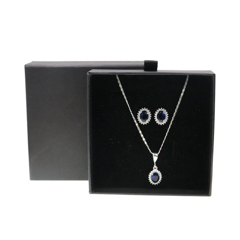 Juego de Ovalo Azul de Plata .925