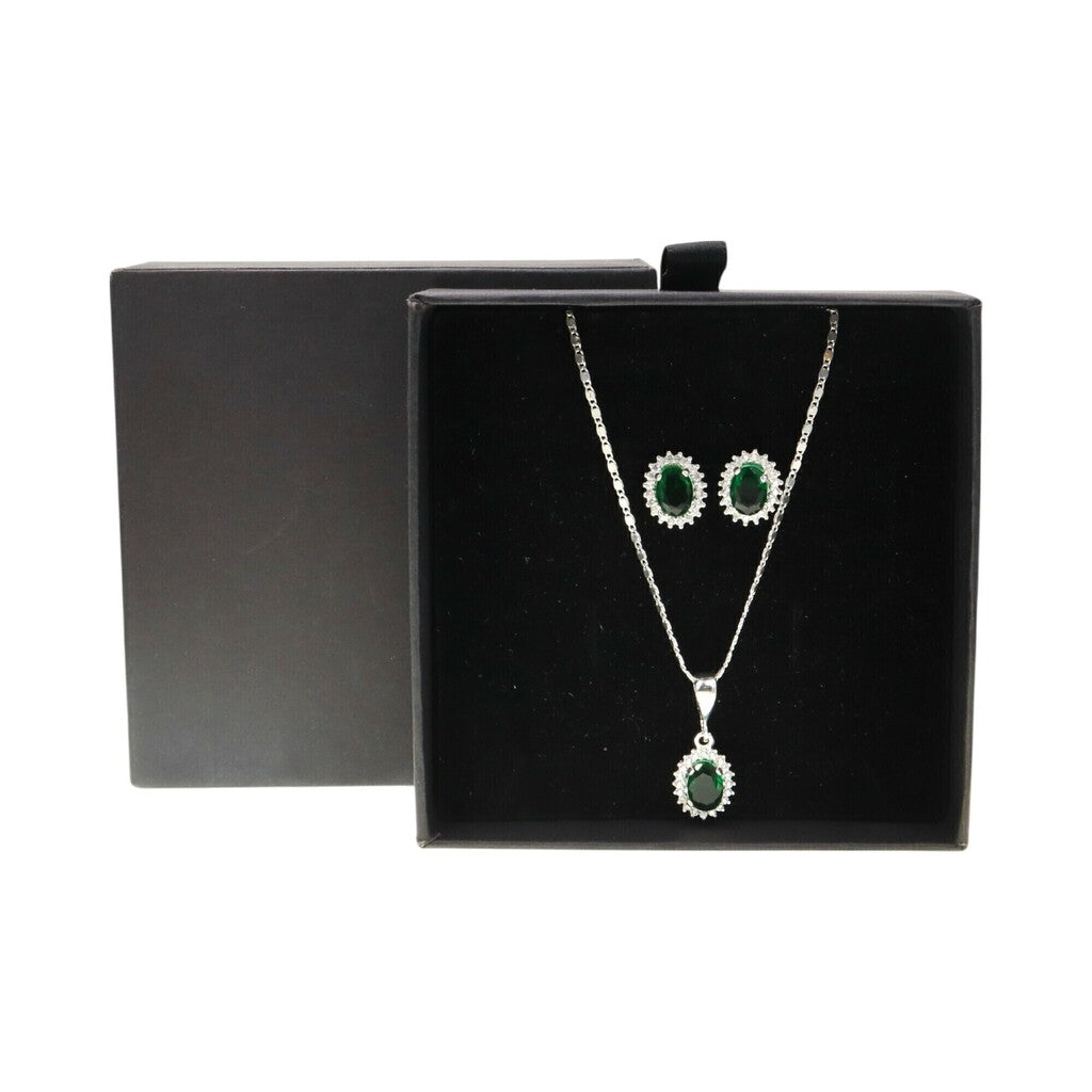 Juego de Ovalo Verde de Plata .925