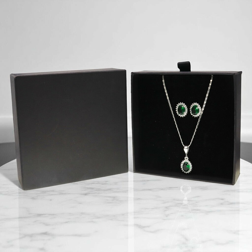 Juego de Ovalo Verde de Plata .925