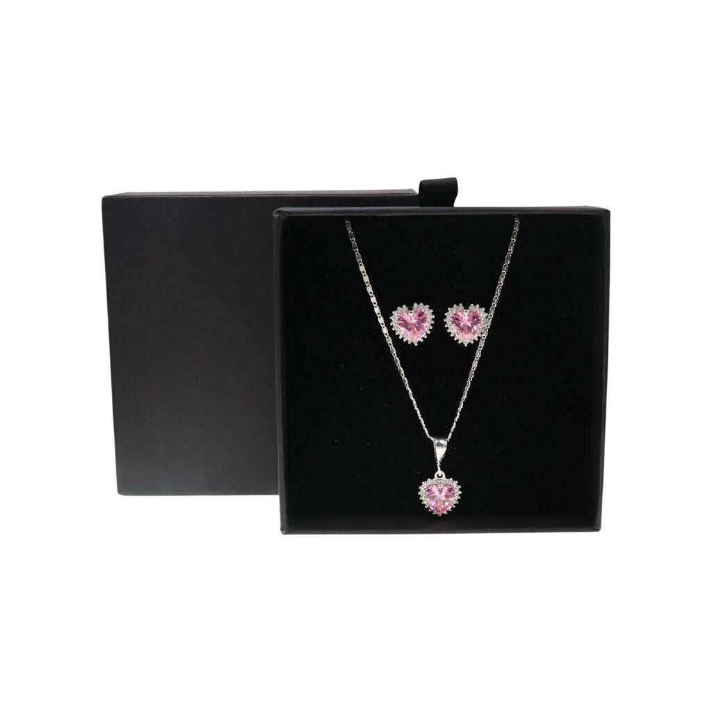 Juego de Corazon Rosa de Plata .925