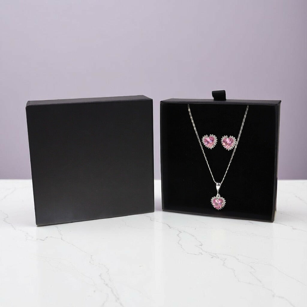 Juego de Corazon Rosa de Plata .925