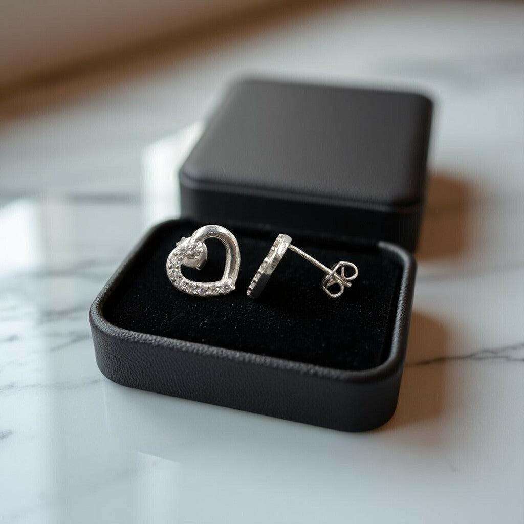 Juego de Corazon Contorno de Plata .925