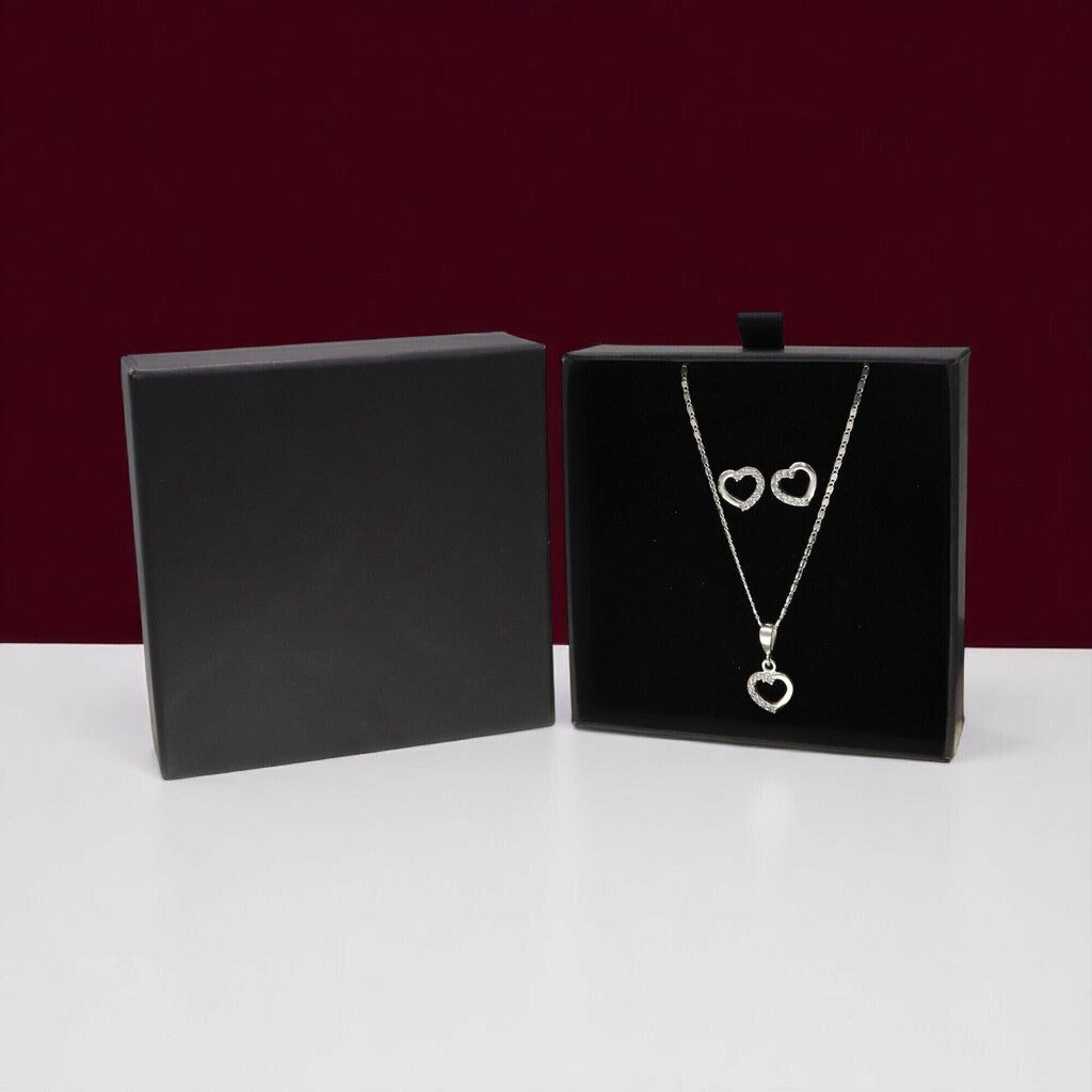 Juego de Corazon Contorno de Plata .925