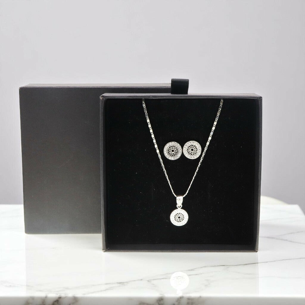 Juego de Circulo Blanco de Plata .925