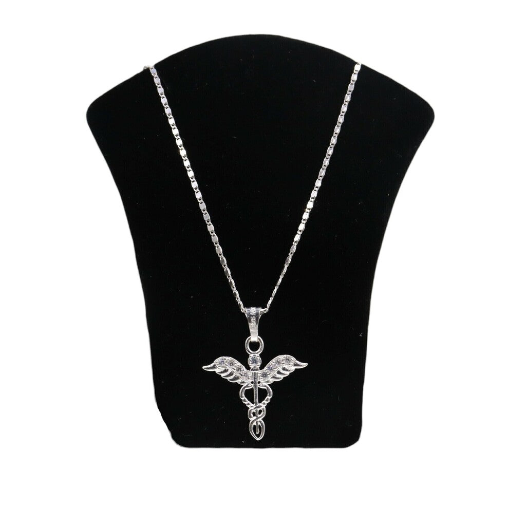 Dije Caduceo Médico + Cadena en Plata .925
