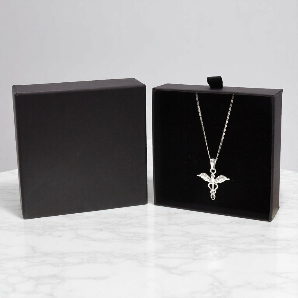 Dije Caduceo Médico + Cadena en Plata .925