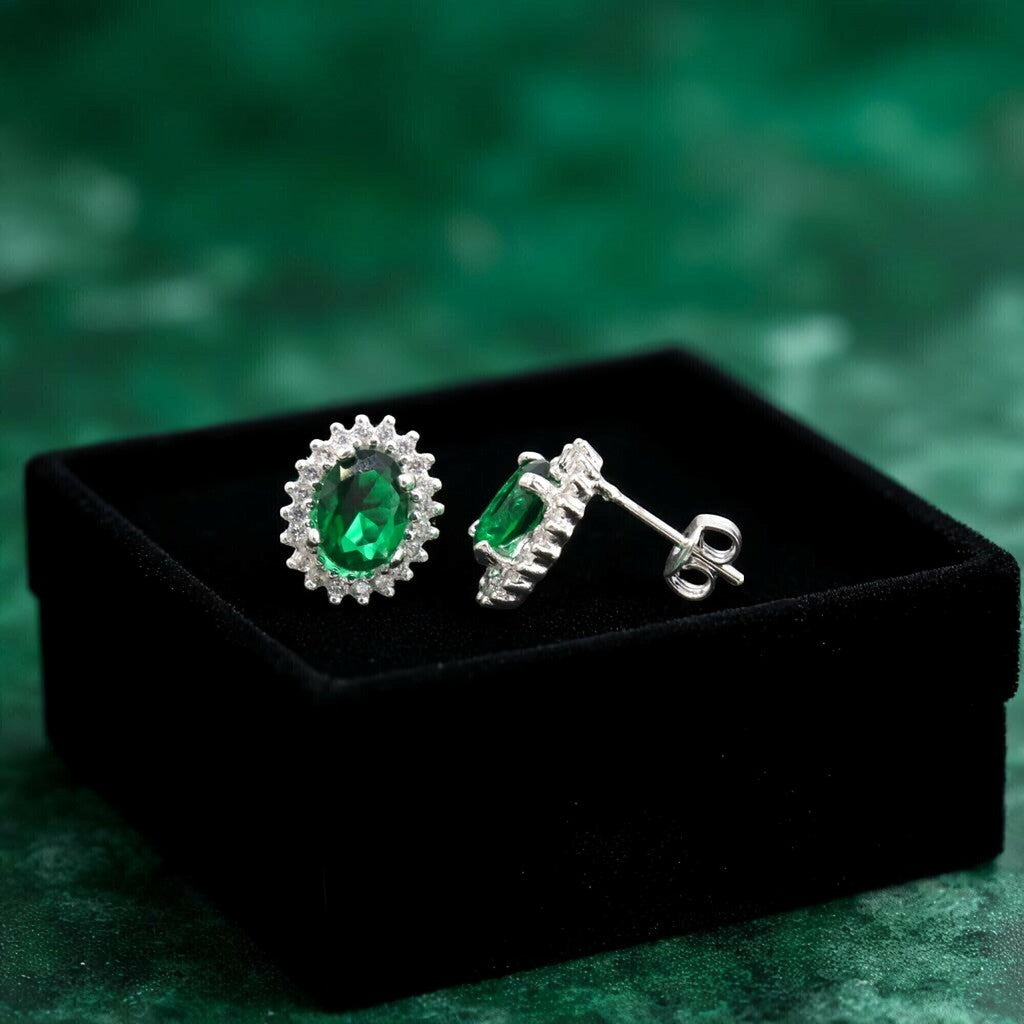 Juego de Ovalo Verde de Plata .925