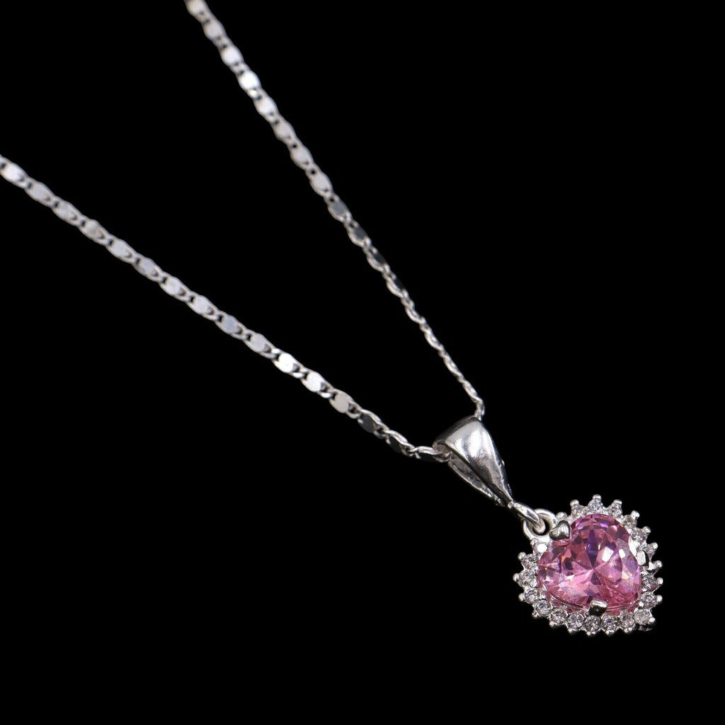 Juego de Corazon Rosa de Plata .925