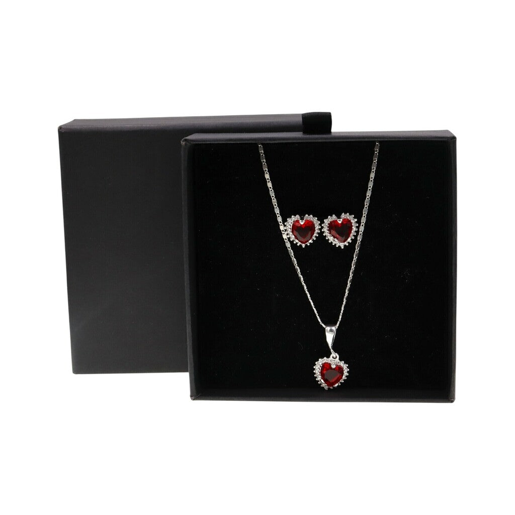 Juego de Corazon Rojo de Plata .925