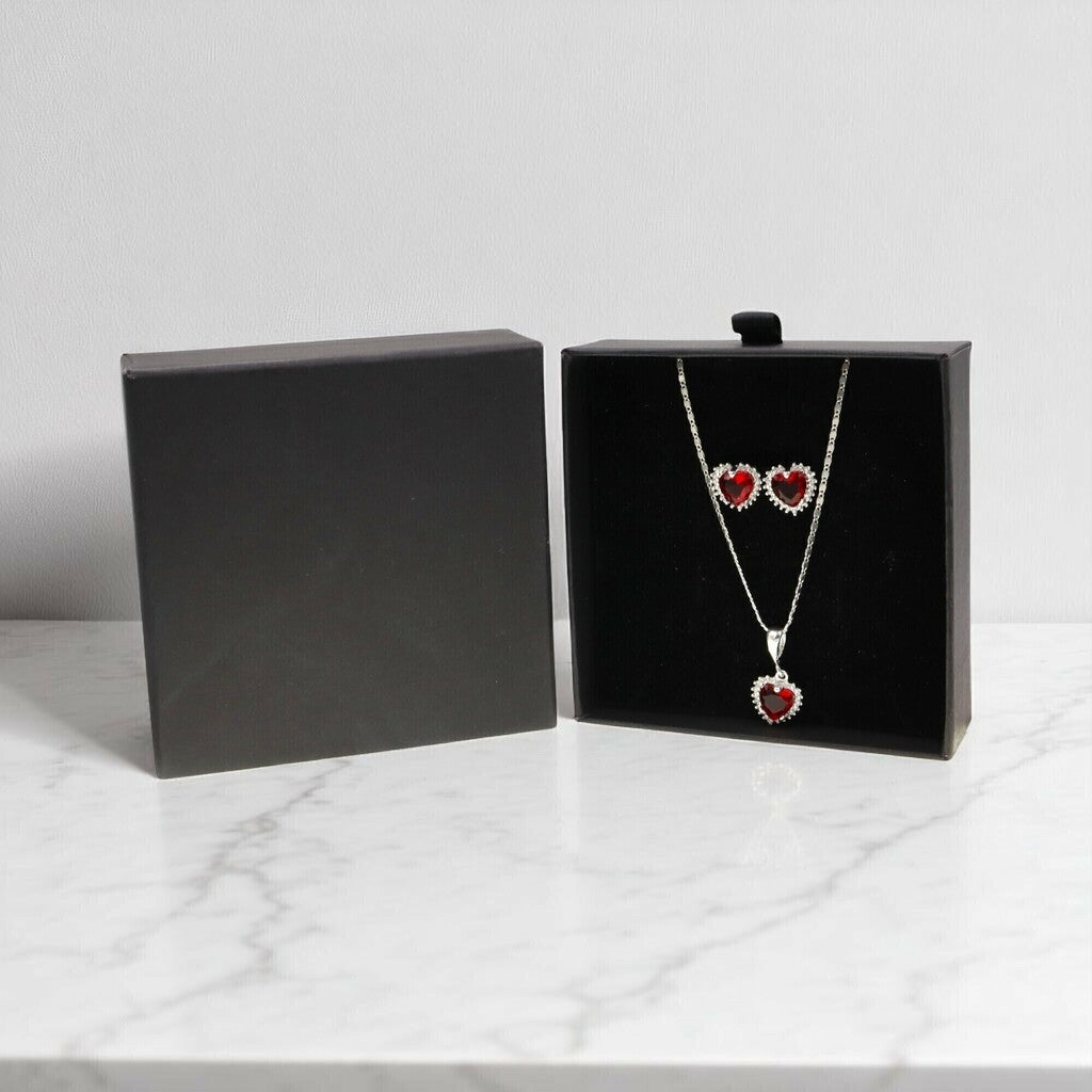 Juego de Corazon Rojo de Plata .925