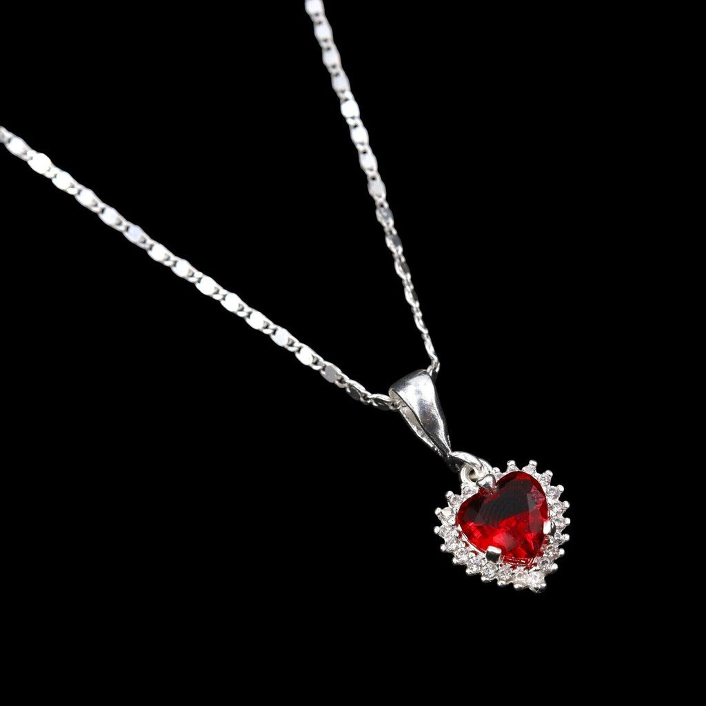 Juego de Corazon Rojo de Plata .925