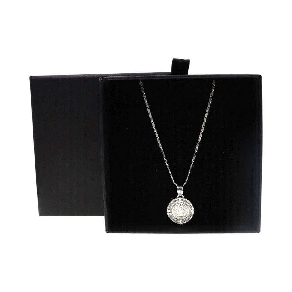Medalla San Benito Circular + Cadena en Plata .925