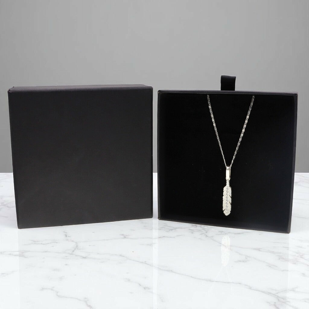 Dije Pluma + Cadena en Plata .925