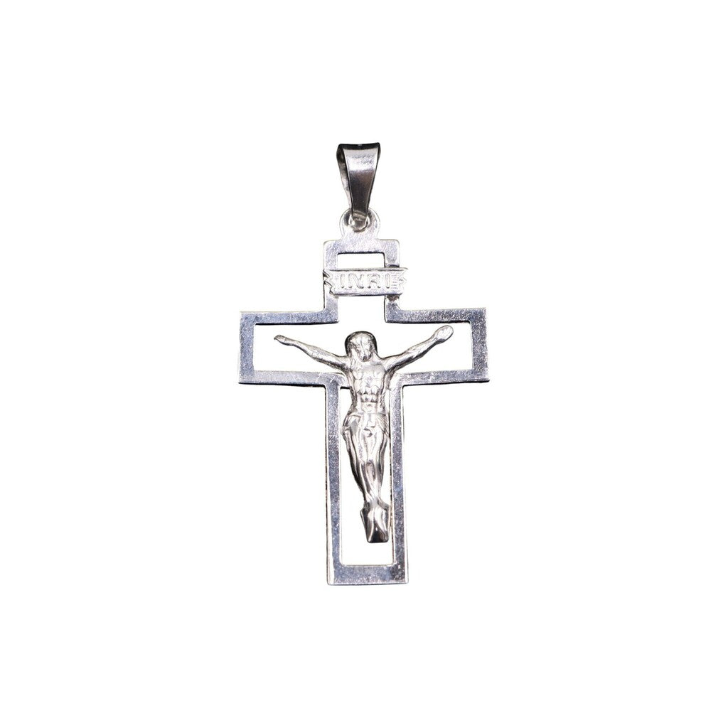Dije Jesus Con Controno De Cruz Grande + Cadena en Plata .925