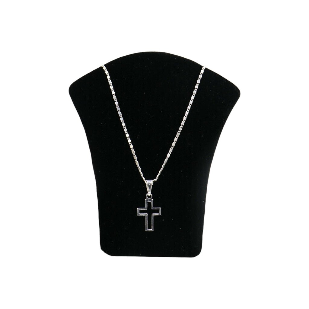 Dije Contorno Cruz Mini + Cadena en Plata .925