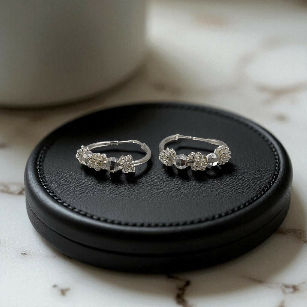 Arracadas Circulo Flor de Plata .925