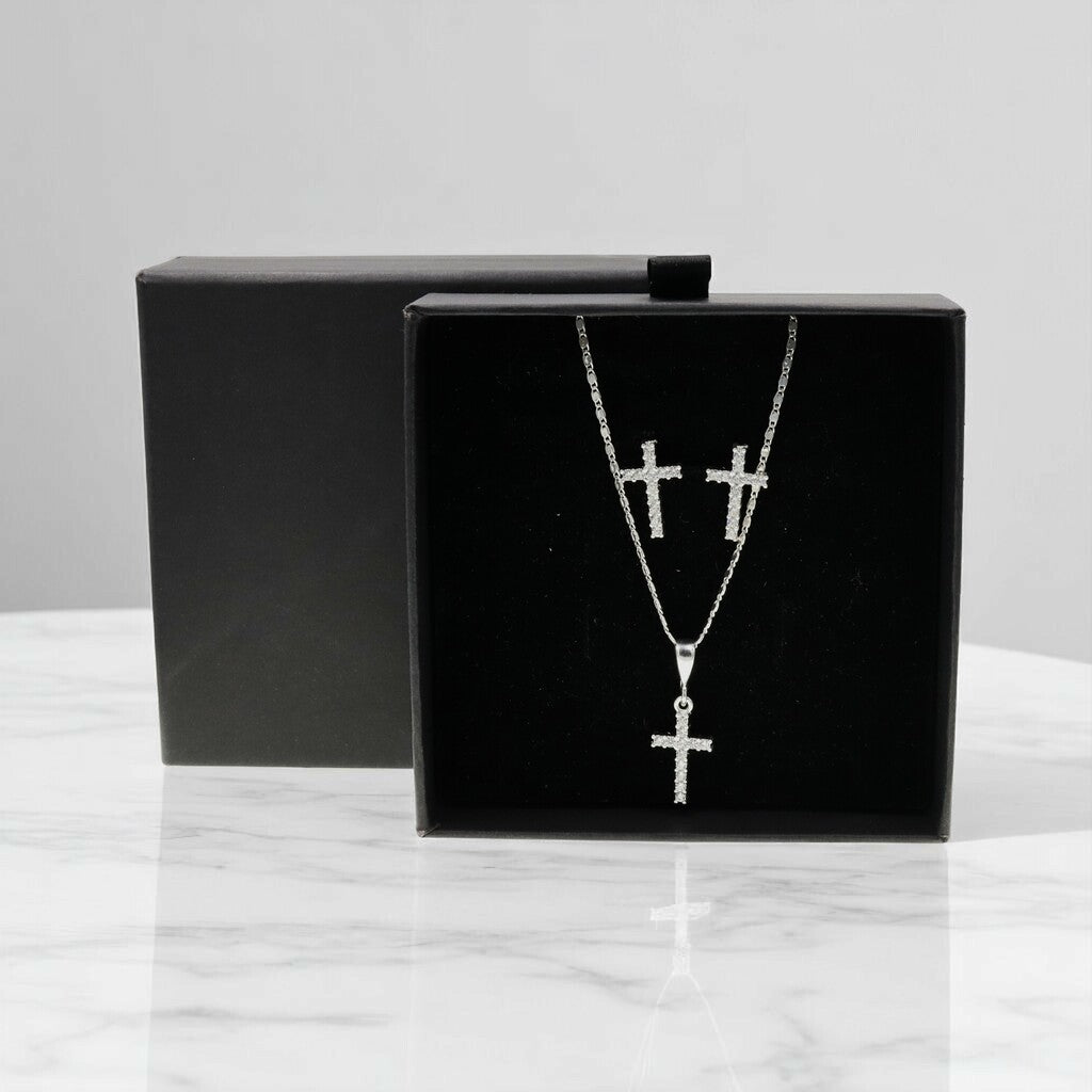 Juego de Cruz Con Circonia de Plata .925