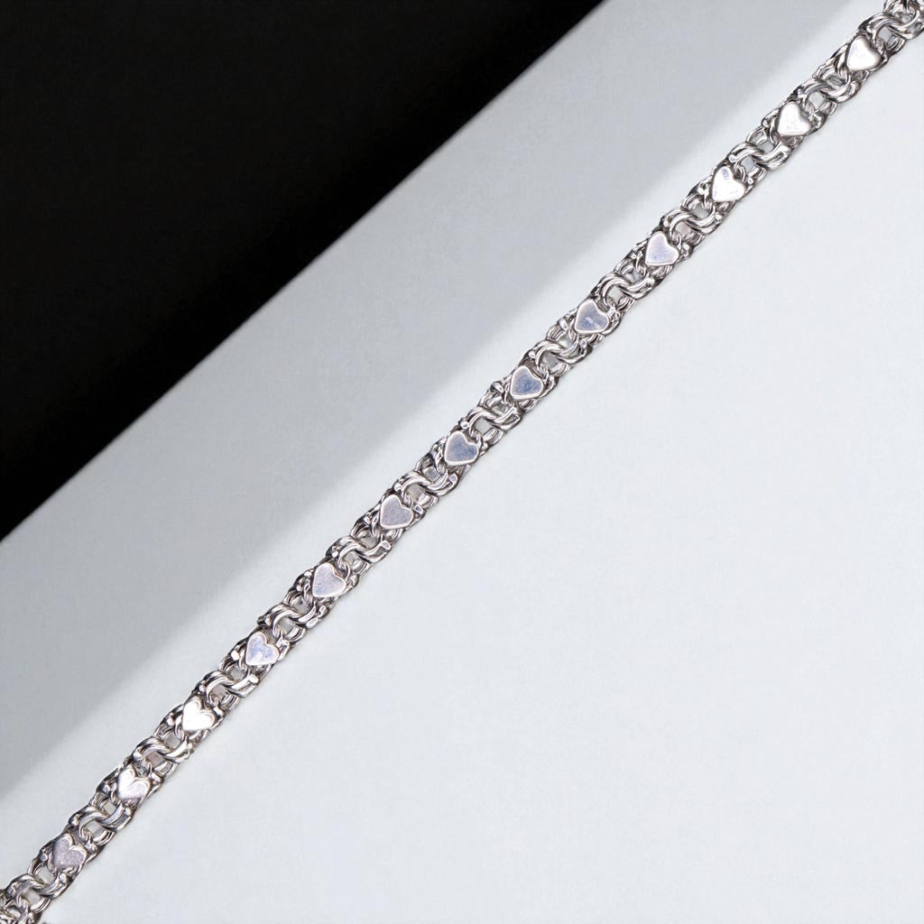 Pulso De Plata .925 Estilo Chino Con Corazones 17 cm