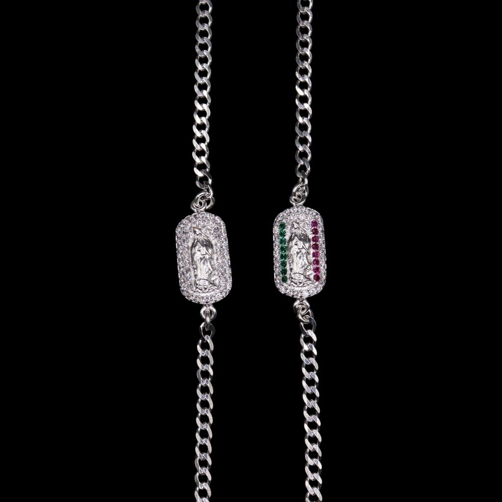 Pulso De Plata .925 Estilo Barbado De Virgen Con Circonias